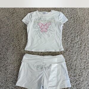 Women's White Graphic Tee and Shorts Set